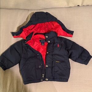 Ralph Lauren Navy Puffer Jacket with Red Lining for Kids